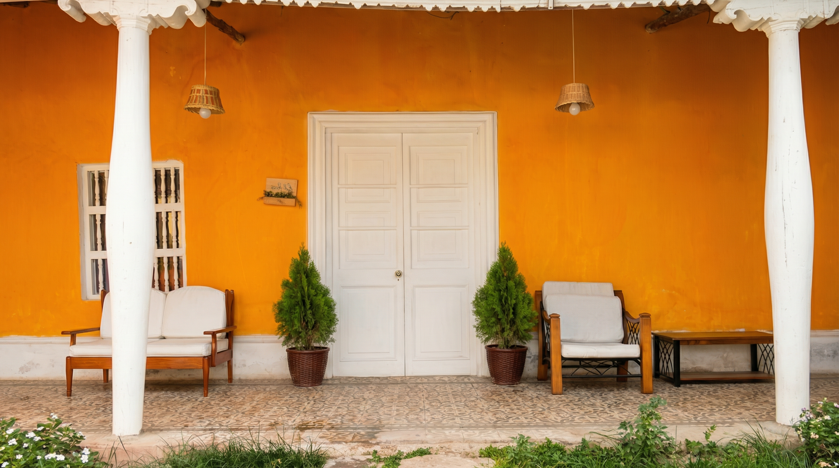 Colonial courtyard entrance with terracotta walls